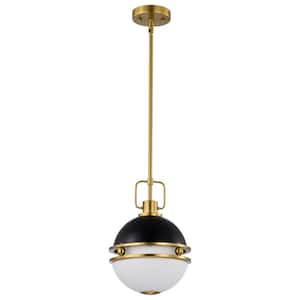 Everton 60-Watt 1-Light Matte Black Shaded Pendant Light with Etched Opal Glass Shade and No Bulbs Included