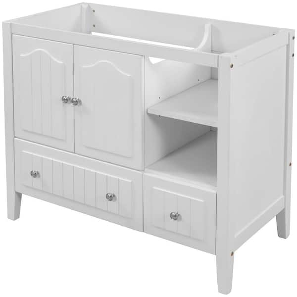 35 in. W x 31 in. D x 17.5 in. H Bath Vanity Cabinet without Top in White with Doors, Drawers and Open Adjustable Shelf