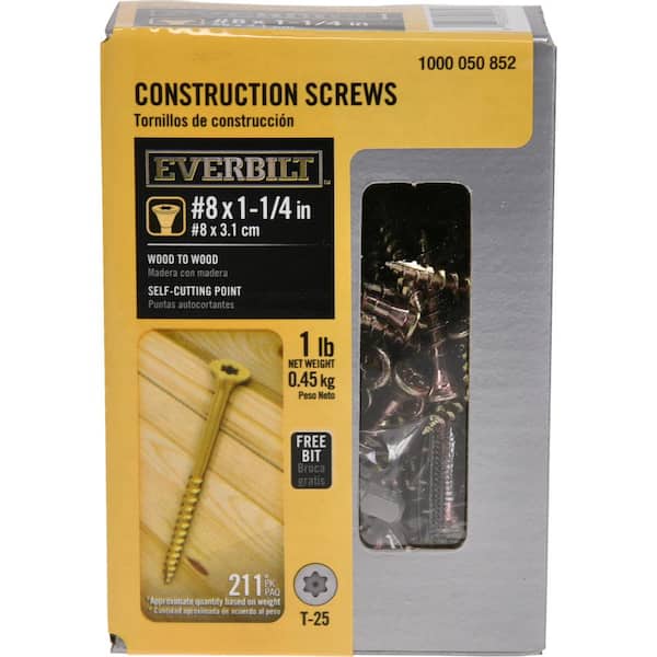 Everbilt #8 1-1/4 in. Star Flat-Head Wood Screws (1 lb.-Pack)