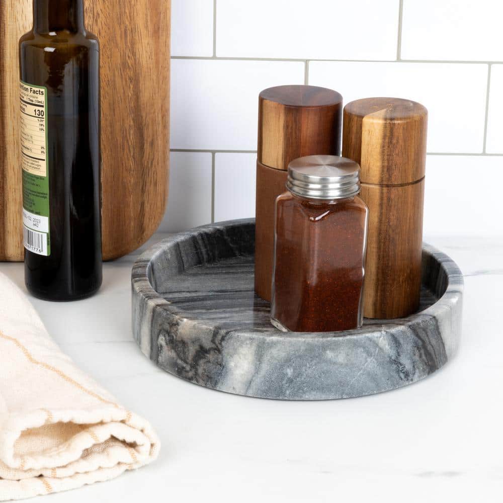 Creative Co-Op Gray Round Marble Tray with Raised Edge