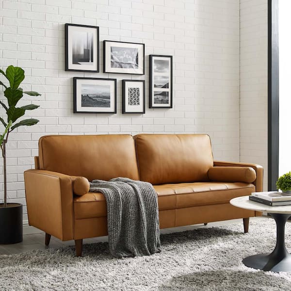 MODWAY Valour 73 in Tan Leather 2 Seater Sofa with Removable Cushions EEI 4633 TAN
