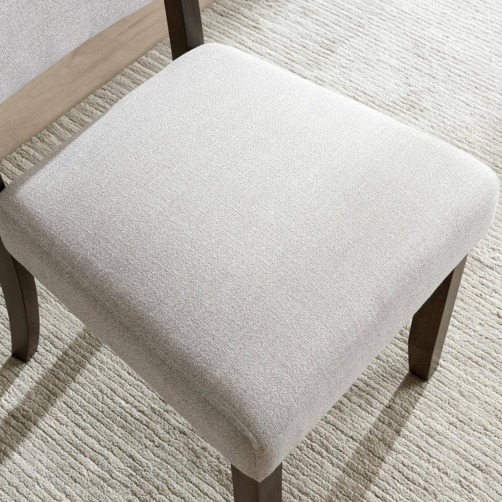 Heather Gray Upholstered Linen Side Chair with Wood Legs, Set of 2