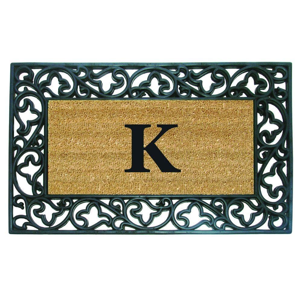 Heavy Duty Brown 22 in. x 36 in. Rubber Coir Acanthus Monogrammed K Indoor Outdoor Door Mat price history on PriceWatchPro