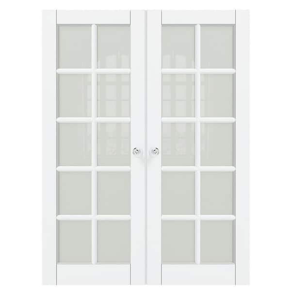 60 in. x 80 in. Composite, MDF, 10-Lite, Frosted Glass, Primed, White Interior Door Slab with Silver Sphere Doorknob