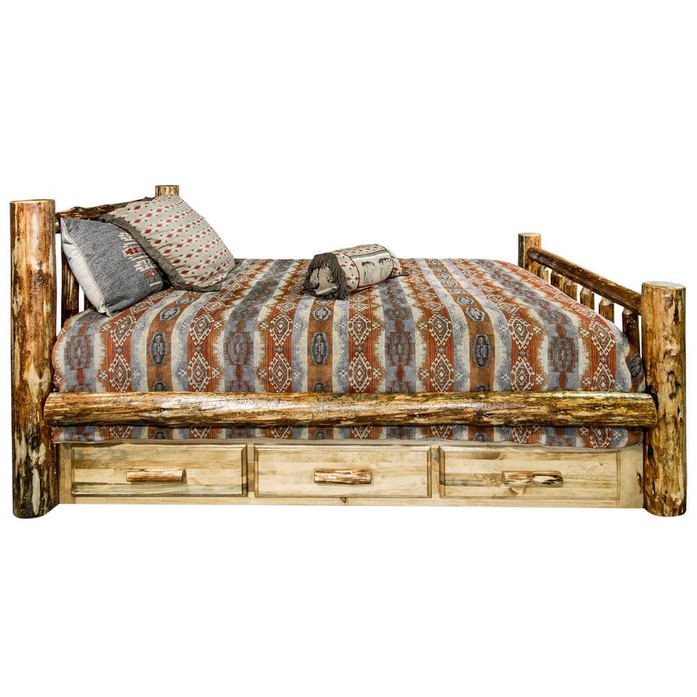 MONTANA WOODWORKS Glacier Country Brown Puritan Pine Wooden Frame Twin Spindle Bed with Storage -  MWGCSBTAZ2