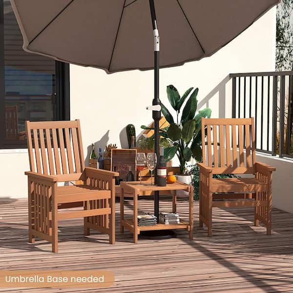 Boyel Living 3-Pieces Wood Patio Outdoor Bistro Set with 1.5 in. Umbrella Hole
