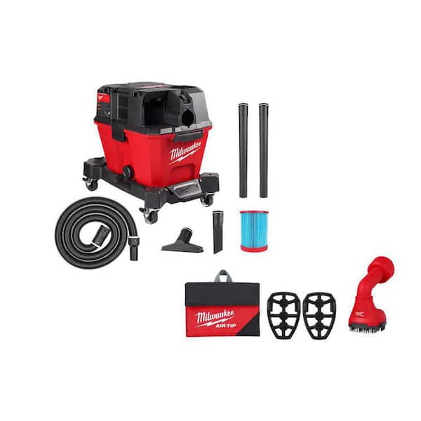 Milwaukee M18 FUEL 6 Gal. Cordless Wet/Dry Shop Vacuum w/Filter, Hose and AIR-TIP 1-1/4 in. - 2-1/2 in. Swiveling Palm Brush Tool