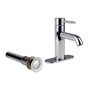 Contemporary 4 in. Centerset 1-Handle Bathroom Faucet with Metal Drain Assembly in Chrome finish