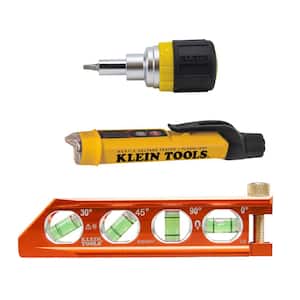 3-Piece Voltage Tester, Stubby Multi-bit Screwdriver and Level Tool Set
