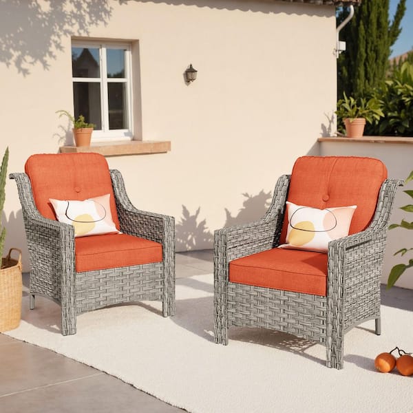 Eureka Gray Modern Wicker Outdoor Lounge Chair Seating Set with Red Cushions (2-Pack)