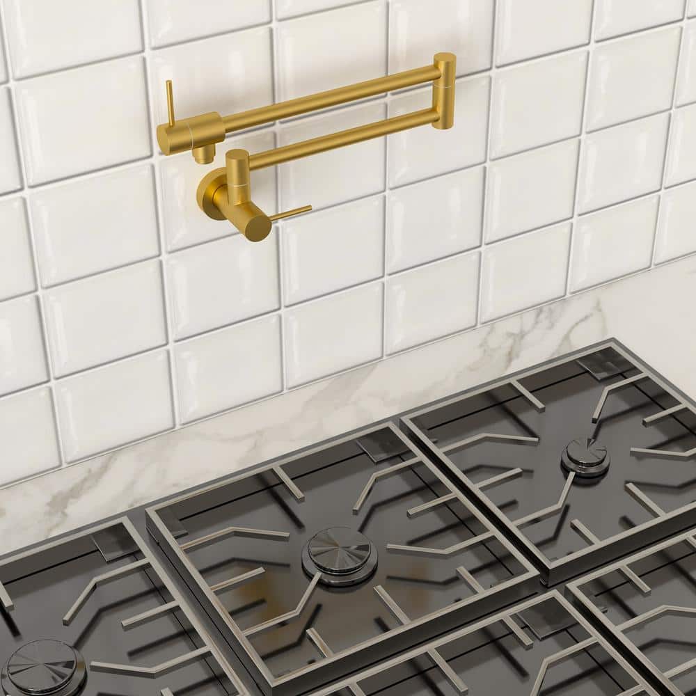 Brushed Gold Double Handle Wall Mount Pot Filler