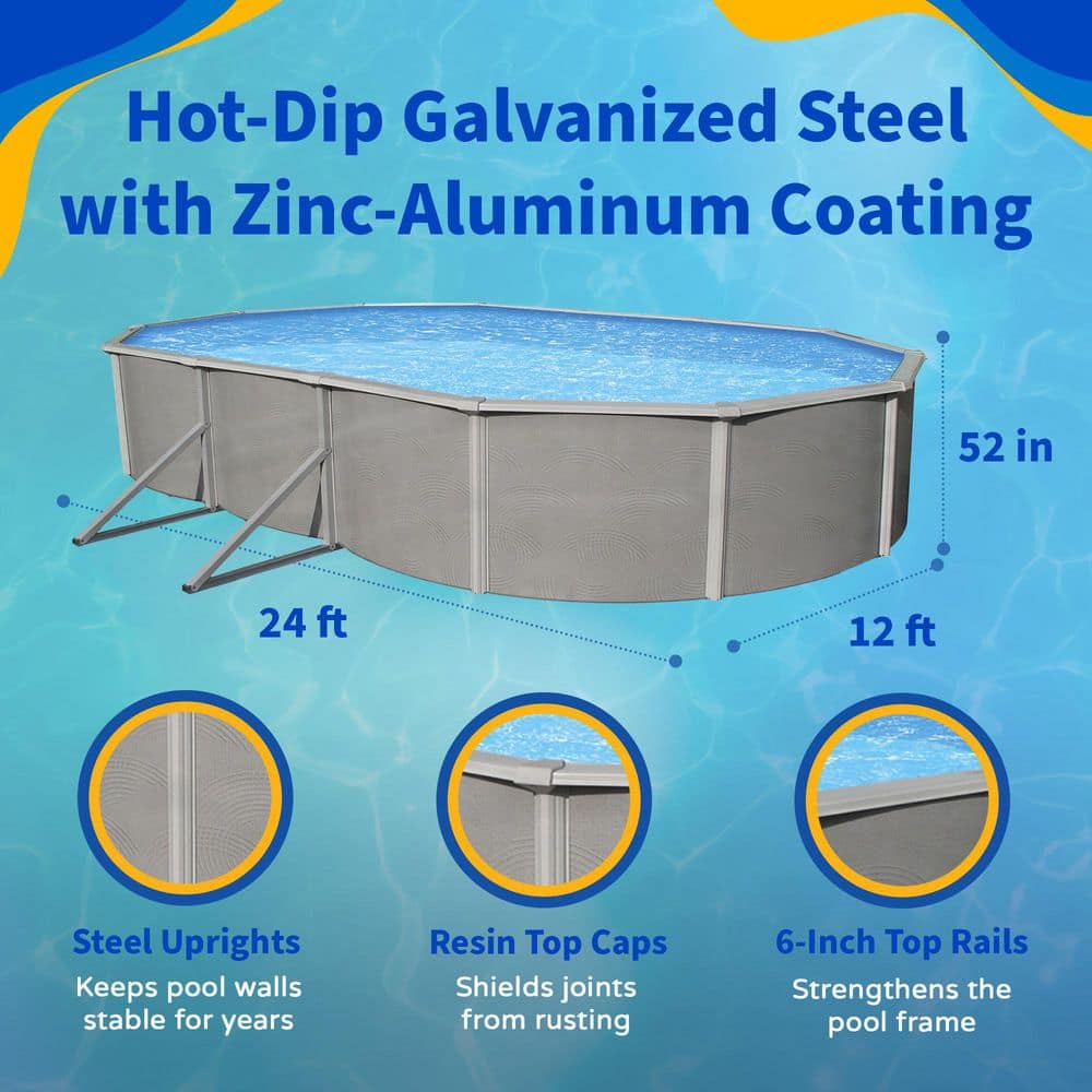 Belize 12' x 24' Oval Steel Wall Pool Package with Filter and Pump