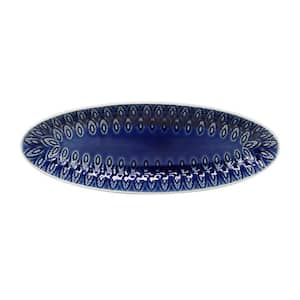 13.5 in. Peacock Blue Crackle-Glaze Stoneware Oval Appetizer Platter