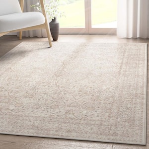 Ivory and Cream 3 ft. 11 in. x 5 ft. 3 in. Flat-Weave Asha Isolde Vintage Oriental Botanical Area Rug