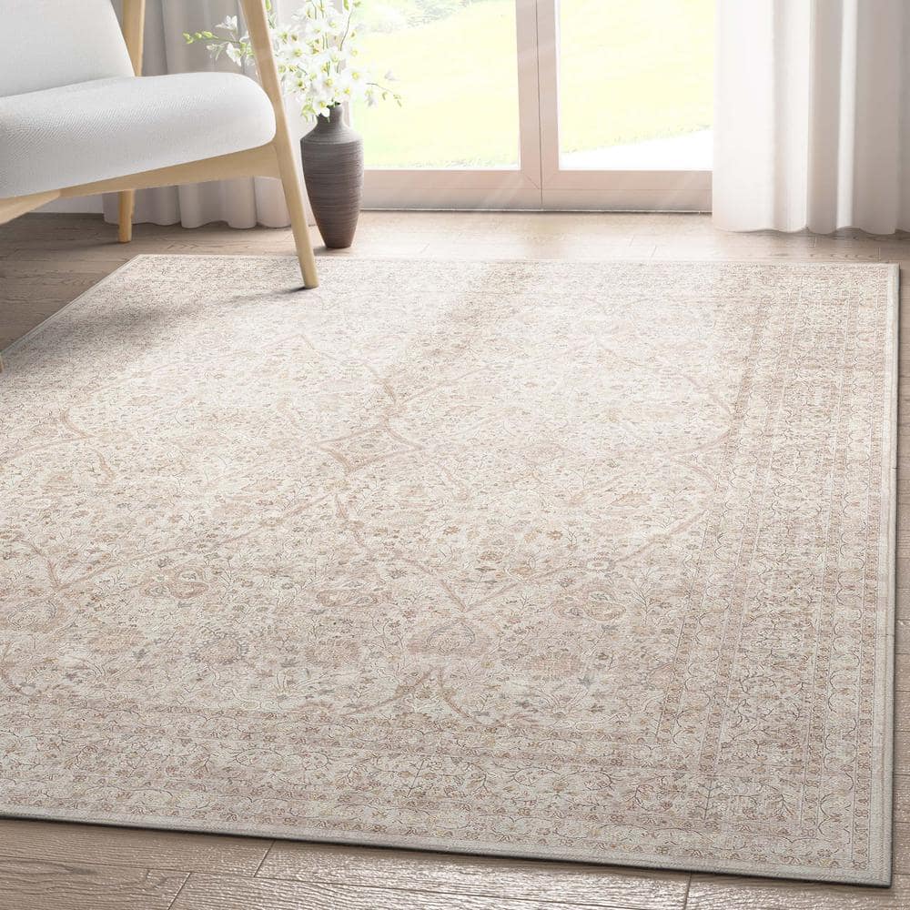 Vintage Oriental Ivory & Cream Flat-Weave Chenille Area Rug 9'10" x 13'