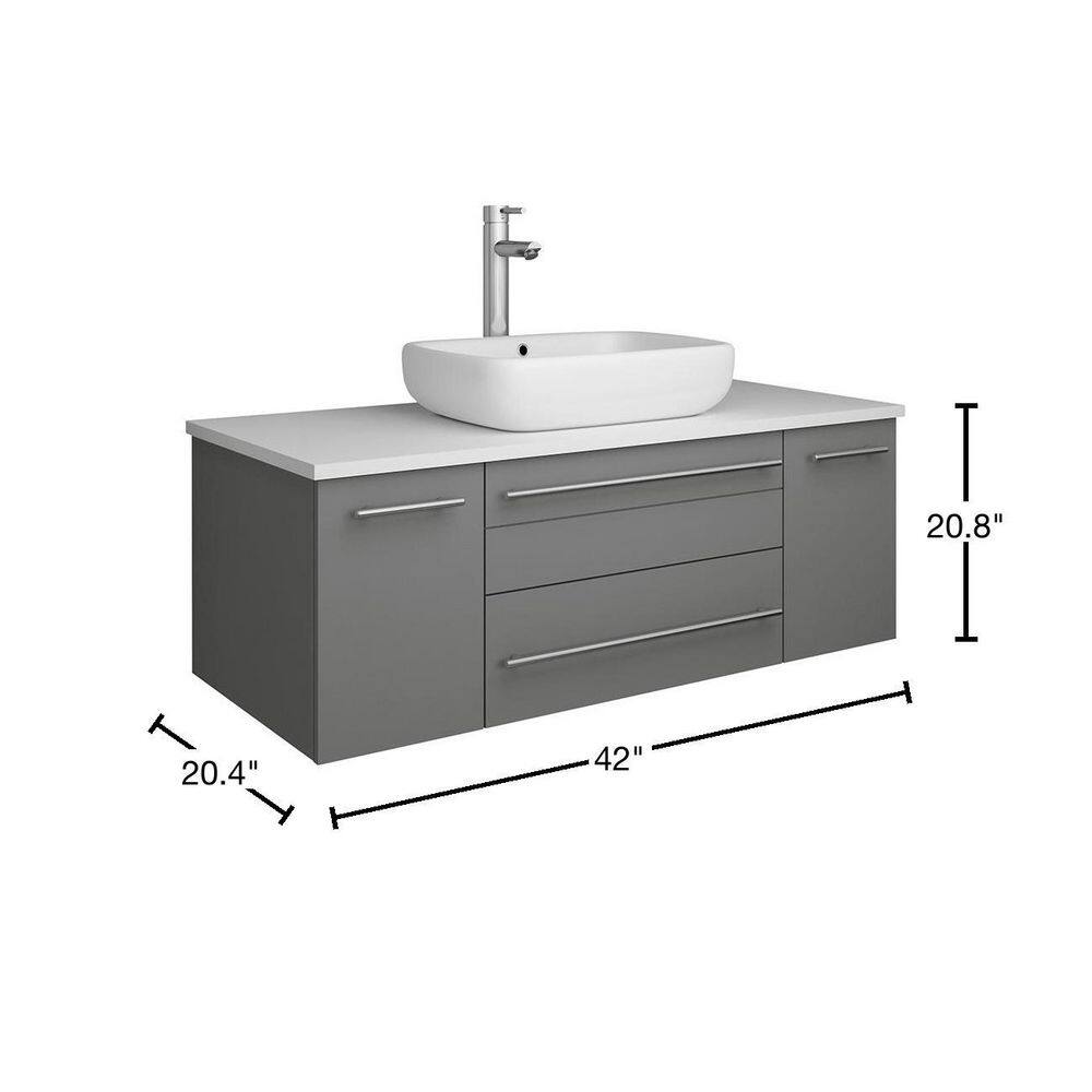 Lucera 42" Gray Wall Mount Vanity with Quartz Top and Vessel Sink