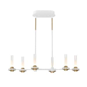 Torcia 360-Watt 12-Light Integrated LED Brass/White Geometric Chandelier with Clear Acrylic Shades