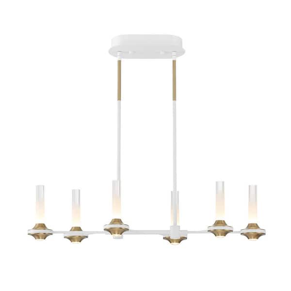 Eurofase Torcia 360-Watt 12-Light Integrated LED Brass/White Geometric Chandelier with Clear Acrylic Shades