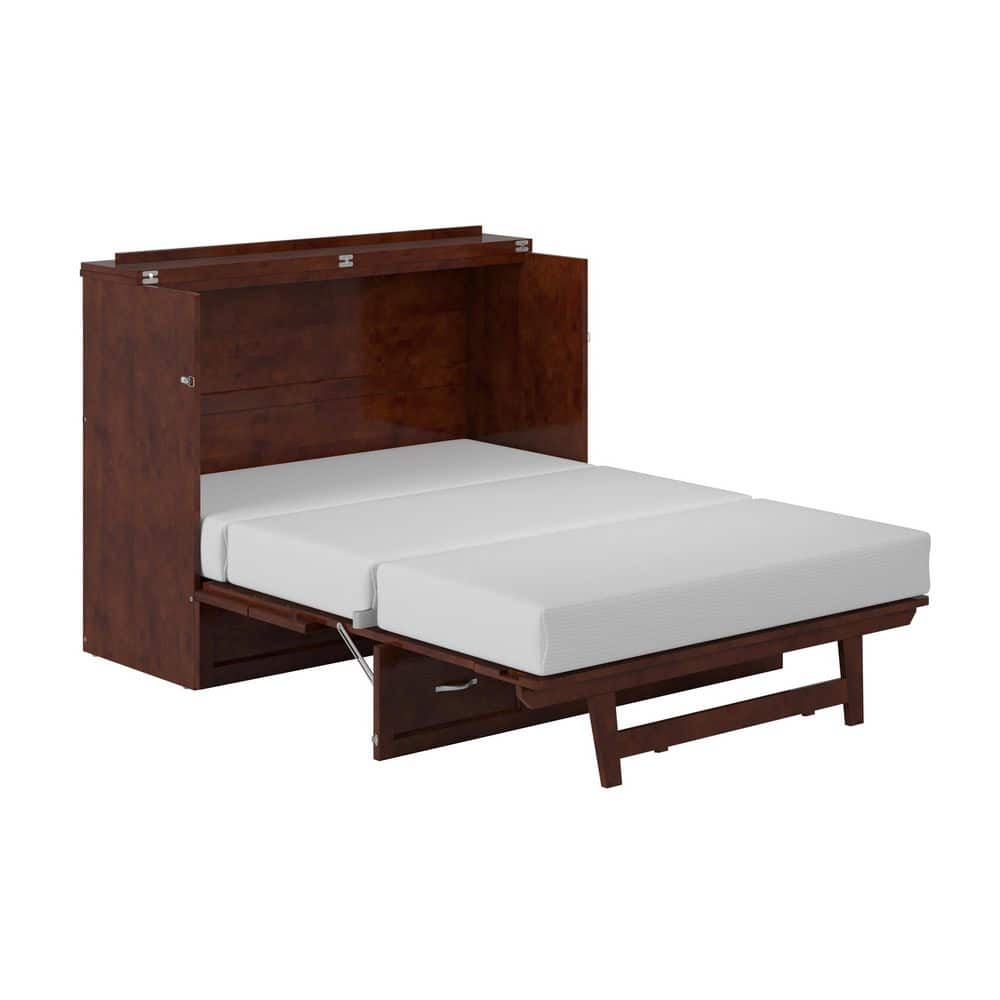 Walnut Full Murphy Bed Chest with Storage Drawer
