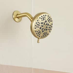 5-Spray Patterns 5 in. Wall Mount Fixed Shower Head with 2.5 GPM and Stainless Steel Shower Arm in Brushed Gold