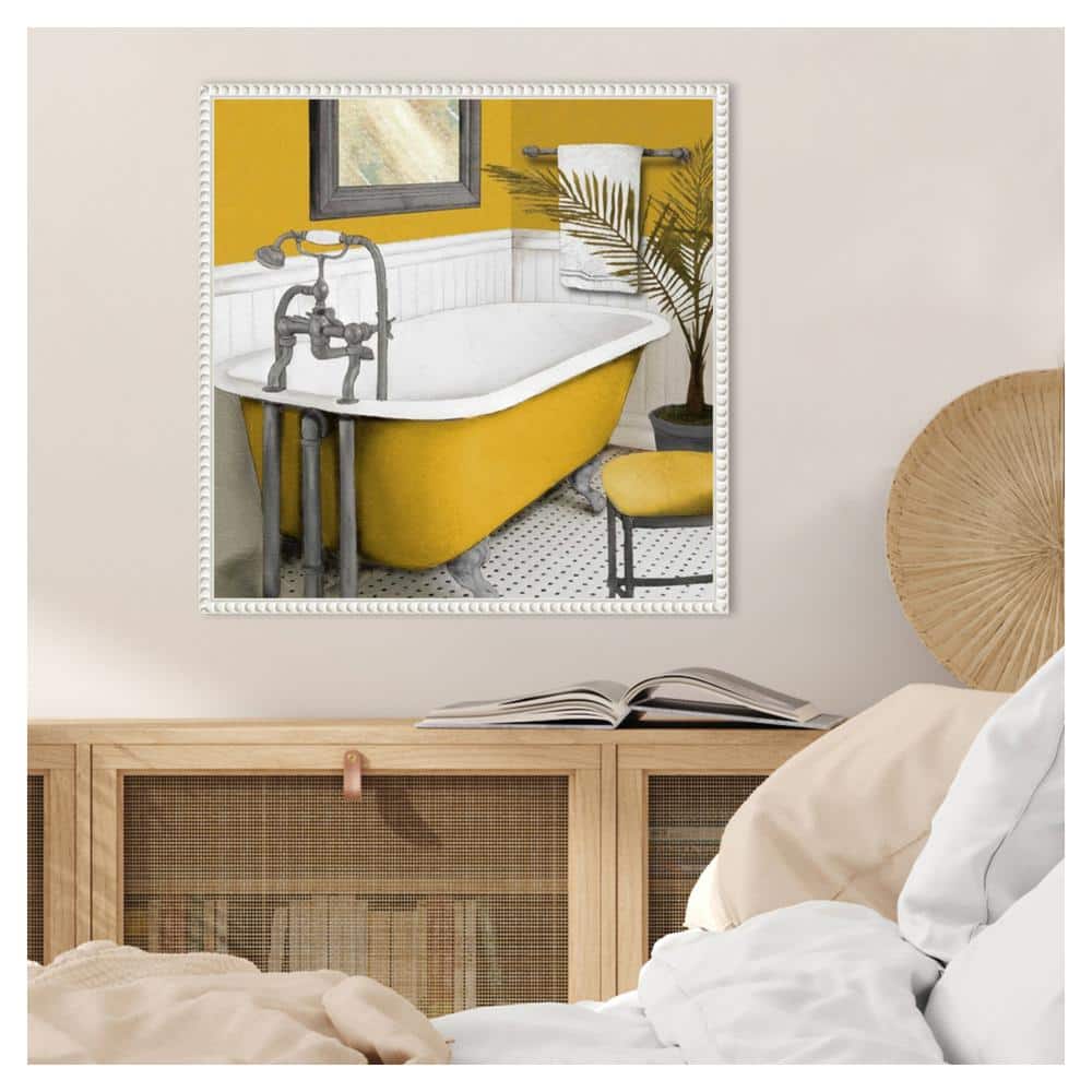 Sunny Bath I Yellow and White Canvas Wall Art with Beaded Frame