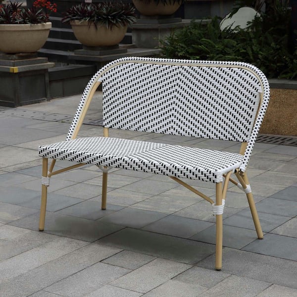 Janele Natural Tone with Black Wicker Seat Outdoor Loveseat