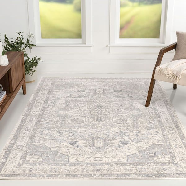 Modern 8 ft. x 10 ft. Persian Vintage Medallion Cream/Light GrayArea Rug
