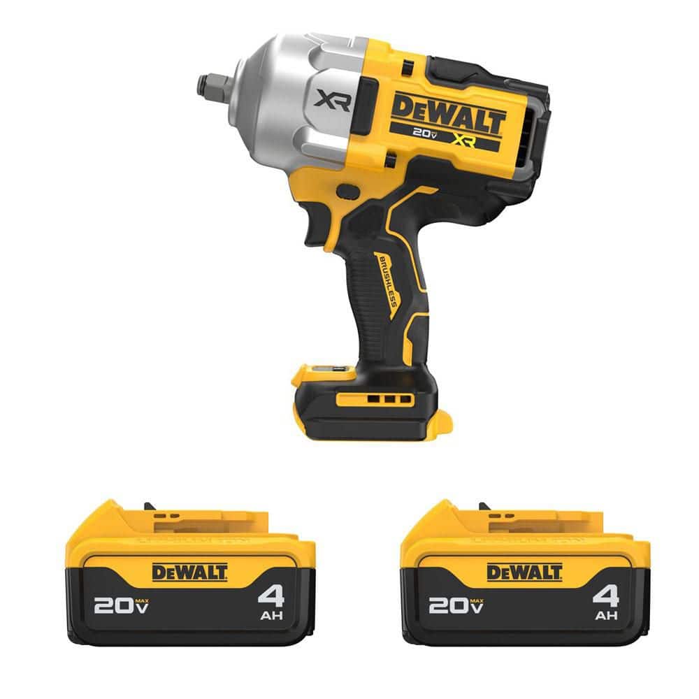 DeWalt 20V Lithium-Ion Cordless 1/2 in. High Torque Impact Wrench with (2) 4.0Ah Premium Battery Packs