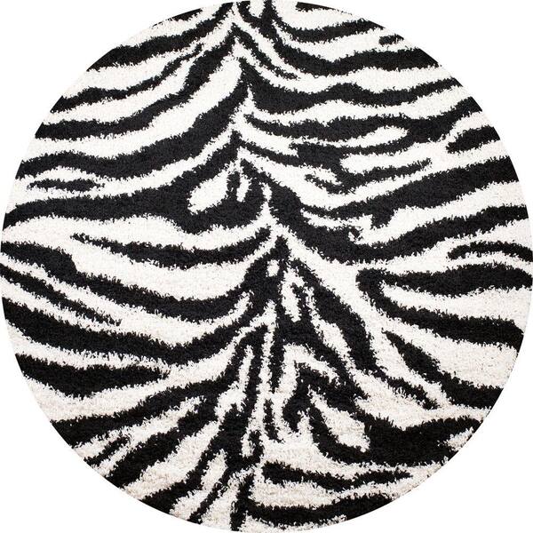 Concord Global Trading Shaggy Zebra Black 7 ft. Round Area Rug