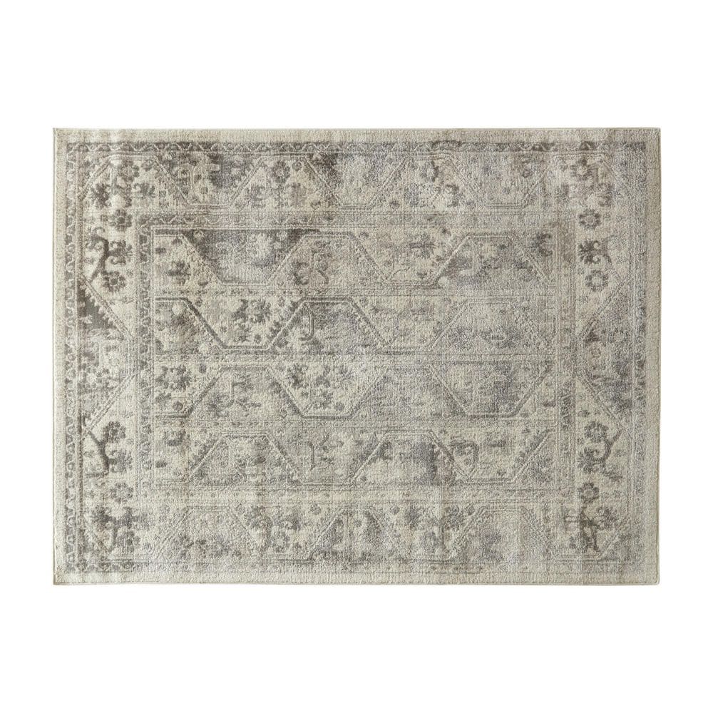 Beige and Cream Rectangular Medium Pile Area Rug