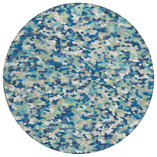 Chantille Machine Washable Indoor/Outdoor Abstract ACN2507 Navy 8 ft. x 8 ft. Round Rug