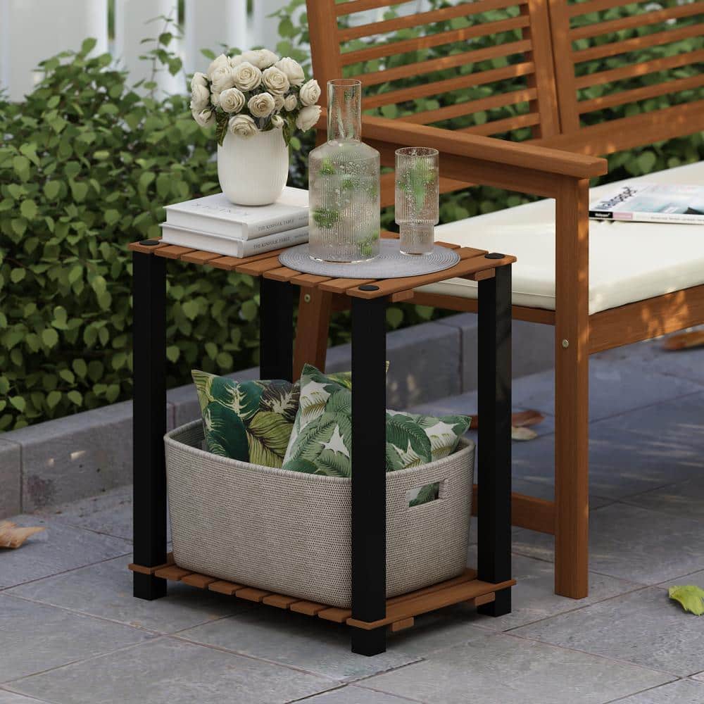 Pangkor 2-Tier Natural Wood and Black Plant Shelf