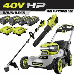 40V HP Brushless 21 in. Cordless Battery Walk Behind Self-Propelled Lawn Mower, Trimmer, Blower (4) Batteries & Charger