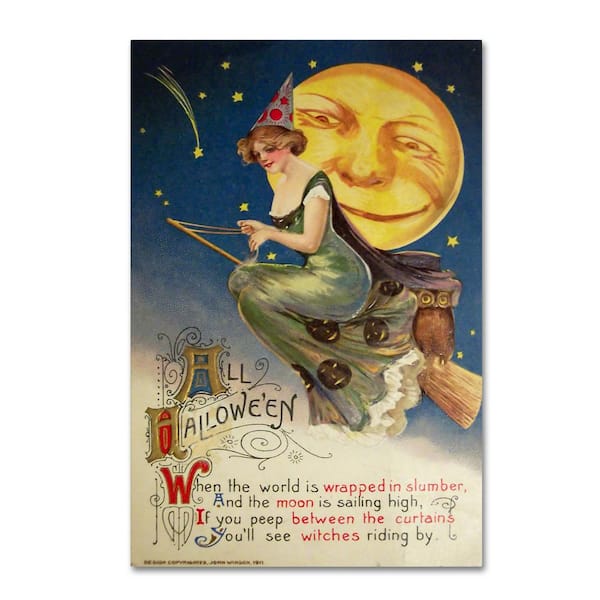 Vintage Apple Collection 'Halloween Witch Greendress Moon' Canvas Art