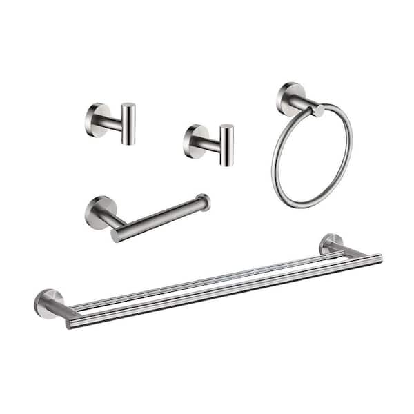 5-Piece Bath Hardware Set with Towel Bar/Rack in Brushed Nickel