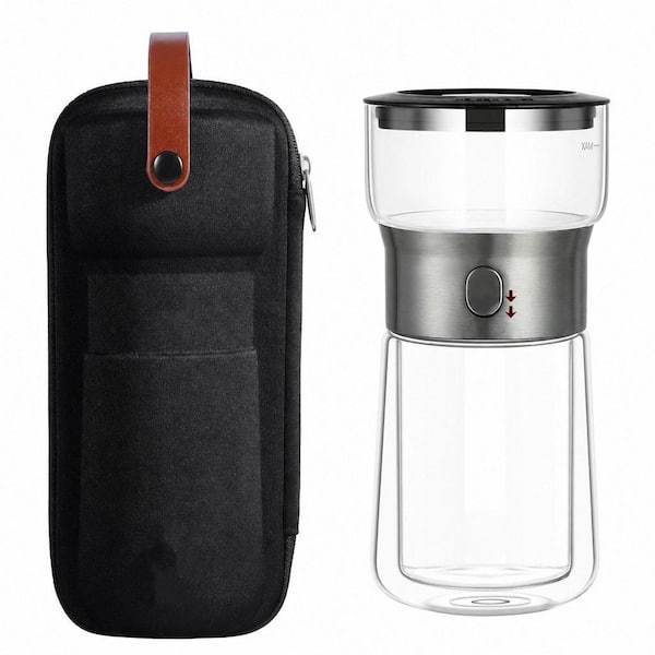 1.5-Cup Black Glass Teapot for Loose Tea Diffusers with Insulated Mug and Portable Tea Kits, Smart One Touch Tea Maker