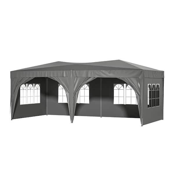 maocao hoom 10 ft. x 20 ft. Outdoor Portable Party Folding Tent with 6-Removable Sidewalls, Carry Bag and 4 Weight Bags in Gray