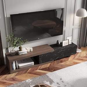 70.86 in. Brown Modern Minimalist Rectangle Wood Extendable TV Stand with 2-Storage Drawers Fits TV up to 75 in.