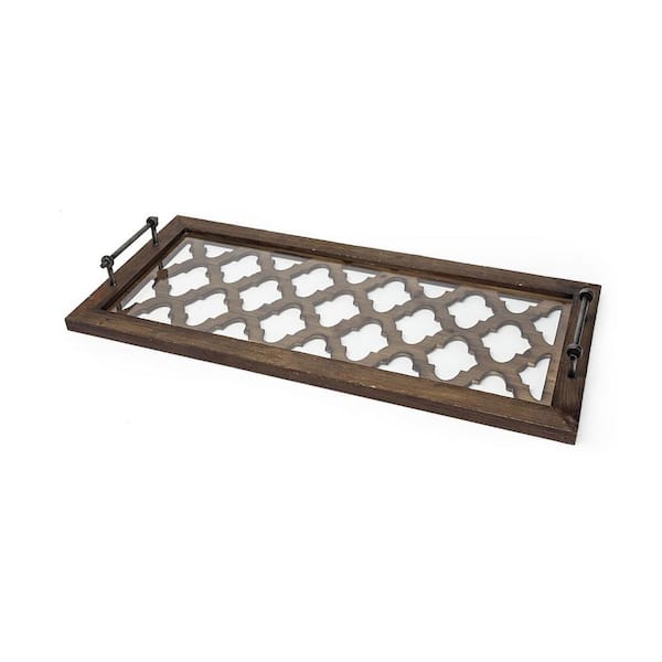 Silver Rectangle Wood 35 in. Decorative Tray