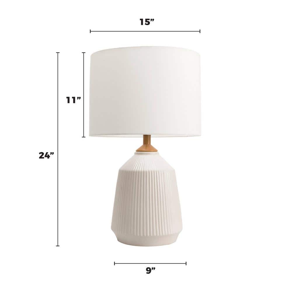Ivory Ceramic Table Lamp with Linen Drum Shade