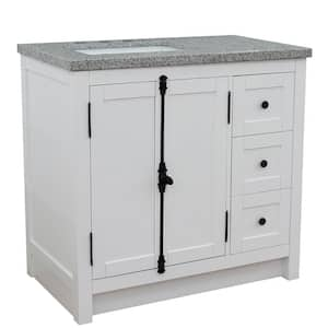 37 in. W x 22 in. D x 36 in. H Bath Vanity in Glacier Ash with Gray Granite Vanity Top and Left Side Rectangular Sink