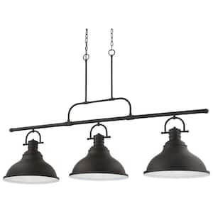 3-Light Indoor Foundry Bronze Linear Kitchen Island Hanging Pendant with Bell-Shaped Bowls