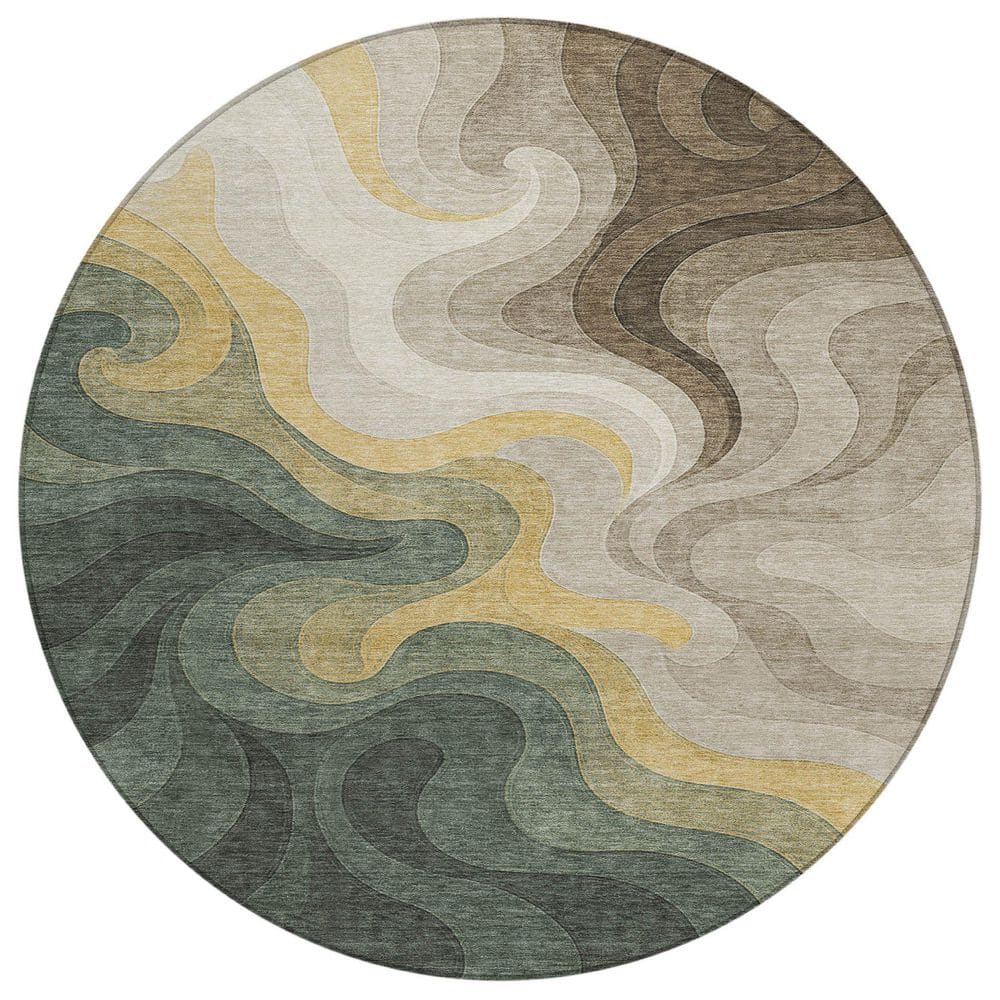 Chantille Machine Washable Indoor/Outdoor Abstract ACN2468 Basil 8 ft. x 8 ft. Round Rug price history on PriceWatchPro