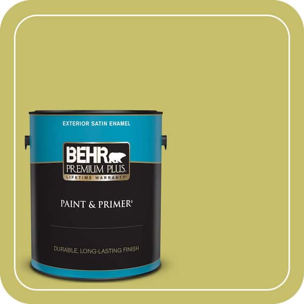 BEHR PREMIUM PLUS 1 gal. #P350-5 Go Go Lime Satin Enamel Exterior Paint & Primer