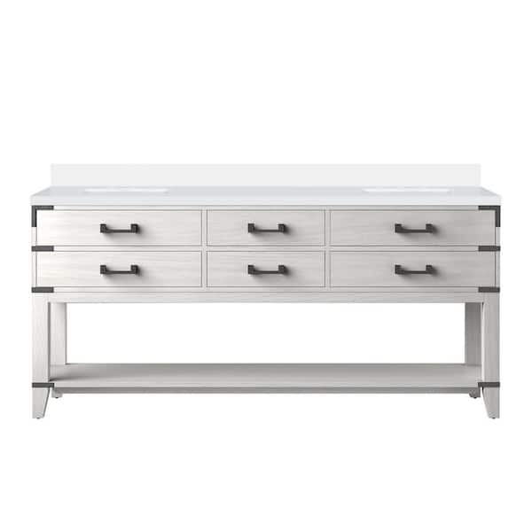 Irvington 72in. W x 22in. D White Oak Double Bath Vanity with White Quartz Top