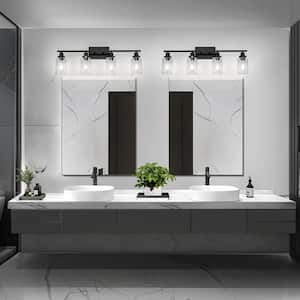 32 in. 4-Light Industrial Matte Black Vanity Light Fixtures for Bathroom with Clear Glass Shades