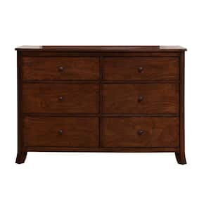 18 in. Brown 6-Drawer Wooden Dresser Without Mirror