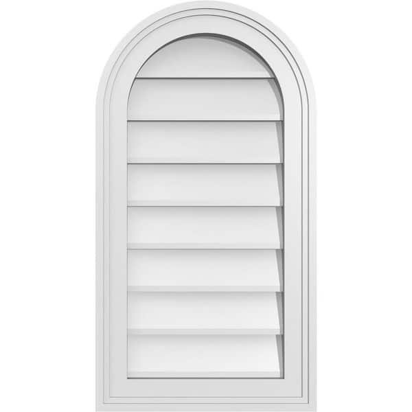 Ekena Millwork 14 in. x 26 in. Round Top White PVC Paintable Gable Louver Vent Non-Functional