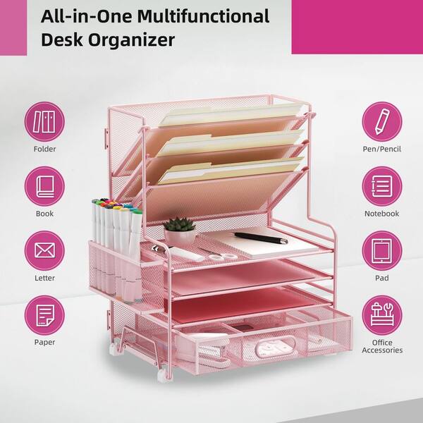 6 Tier Paper Organizer With Handle, Metal Desk Organizer Mesh Paper Letter Tray Desktop File Folder Document Sorter For Classroom, School, Office