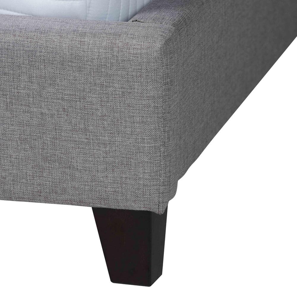 Elegant Gray Linen King Platform Bed with Tufted Headboard and Nailhead Trim